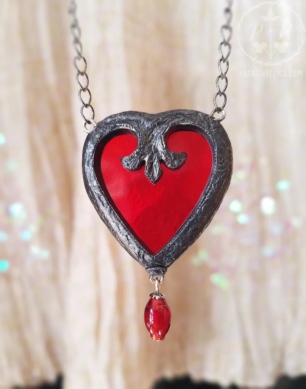 Fleur Heart ~ Stained Glass Amulet