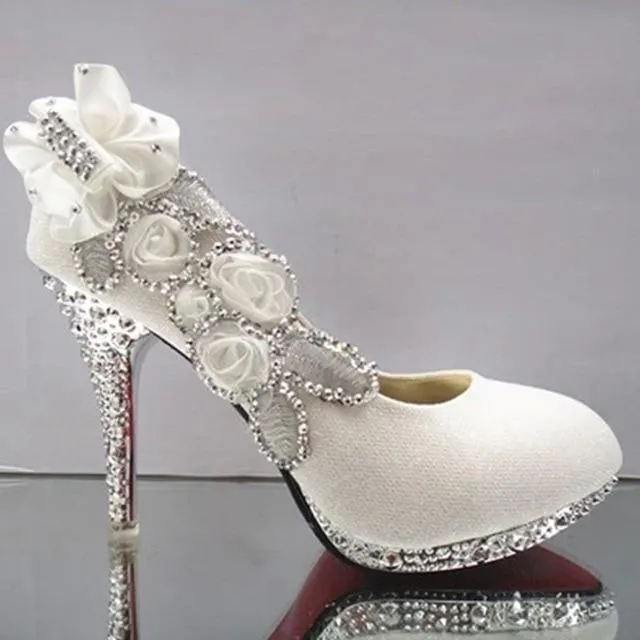 Floral Glitter Wedding Pumps Shoes