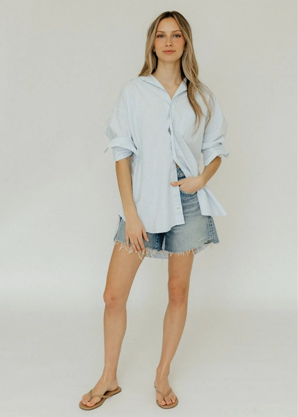 Frank & Eileen Shirley Oversized Button Up in Light Blue Stripe