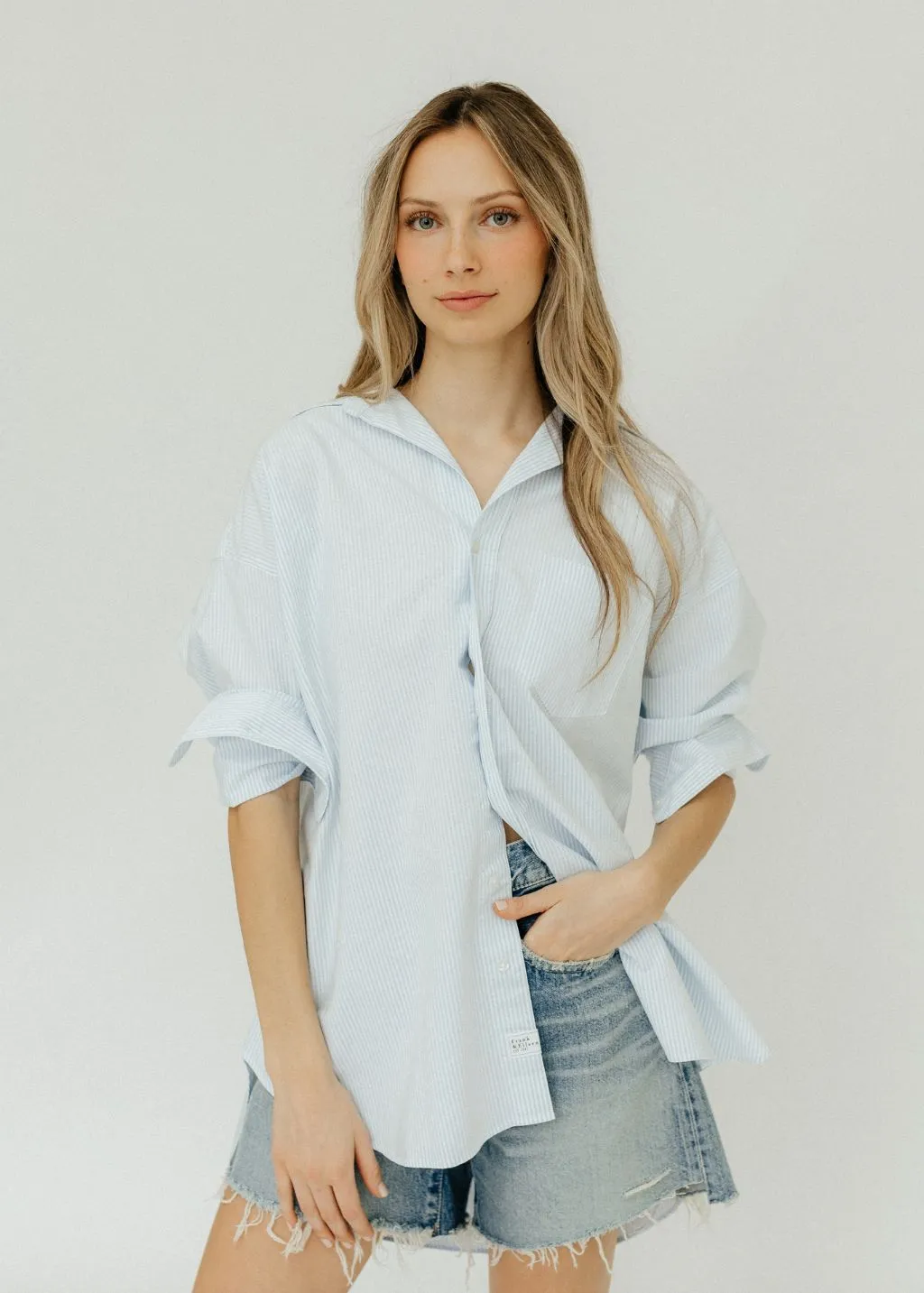 Frank & Eileen Shirley Oversized Button Up in Light Blue Stripe