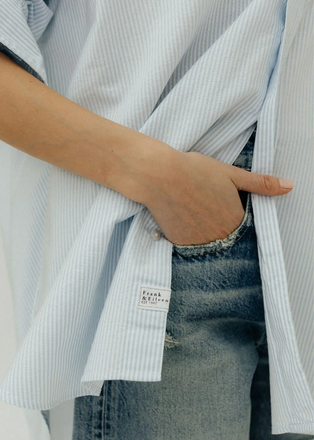 Frank & Eileen Shirley Oversized Button Up in Light Blue Stripe