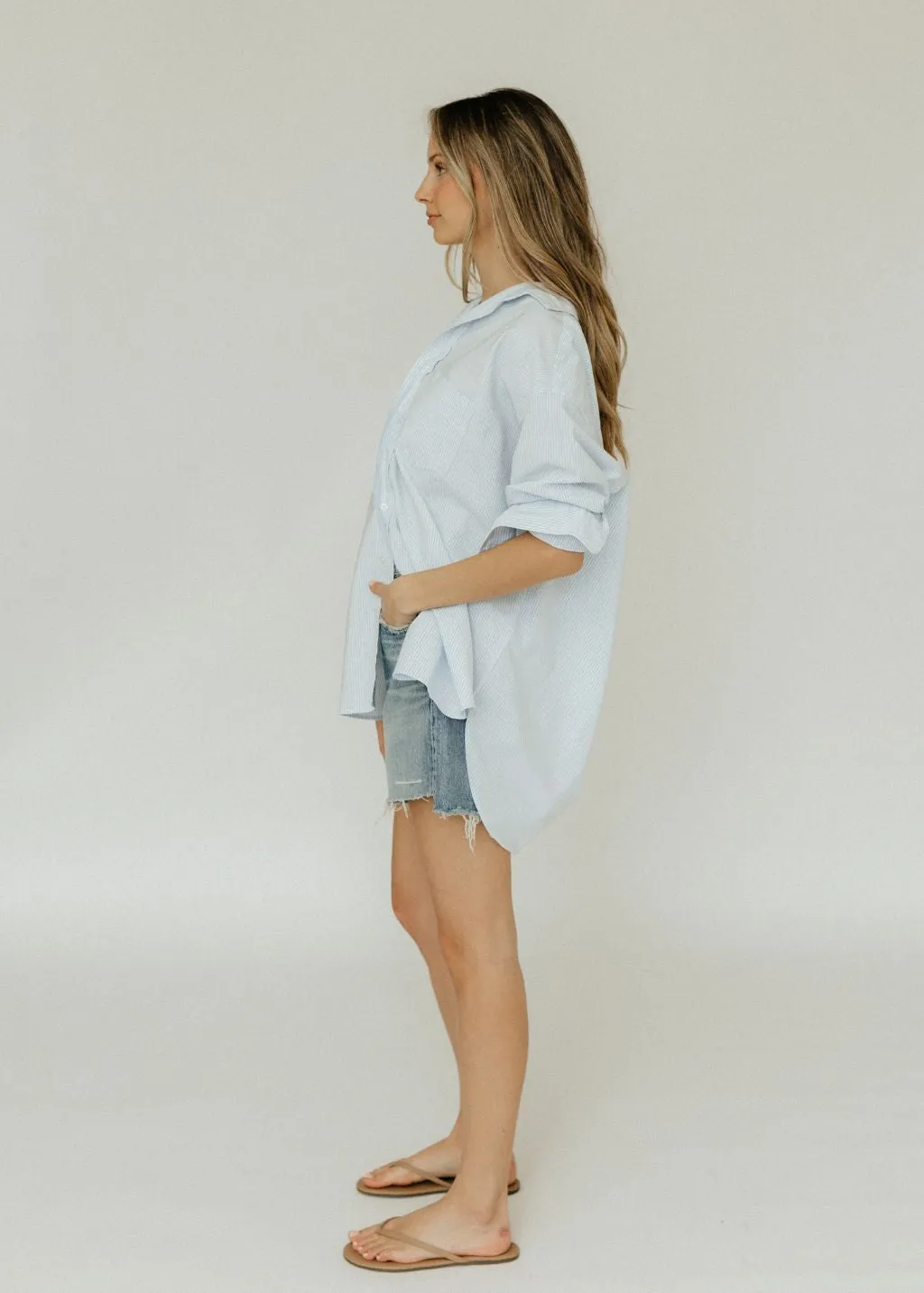 Frank & Eileen Shirley Oversized Button Up in Light Blue Stripe