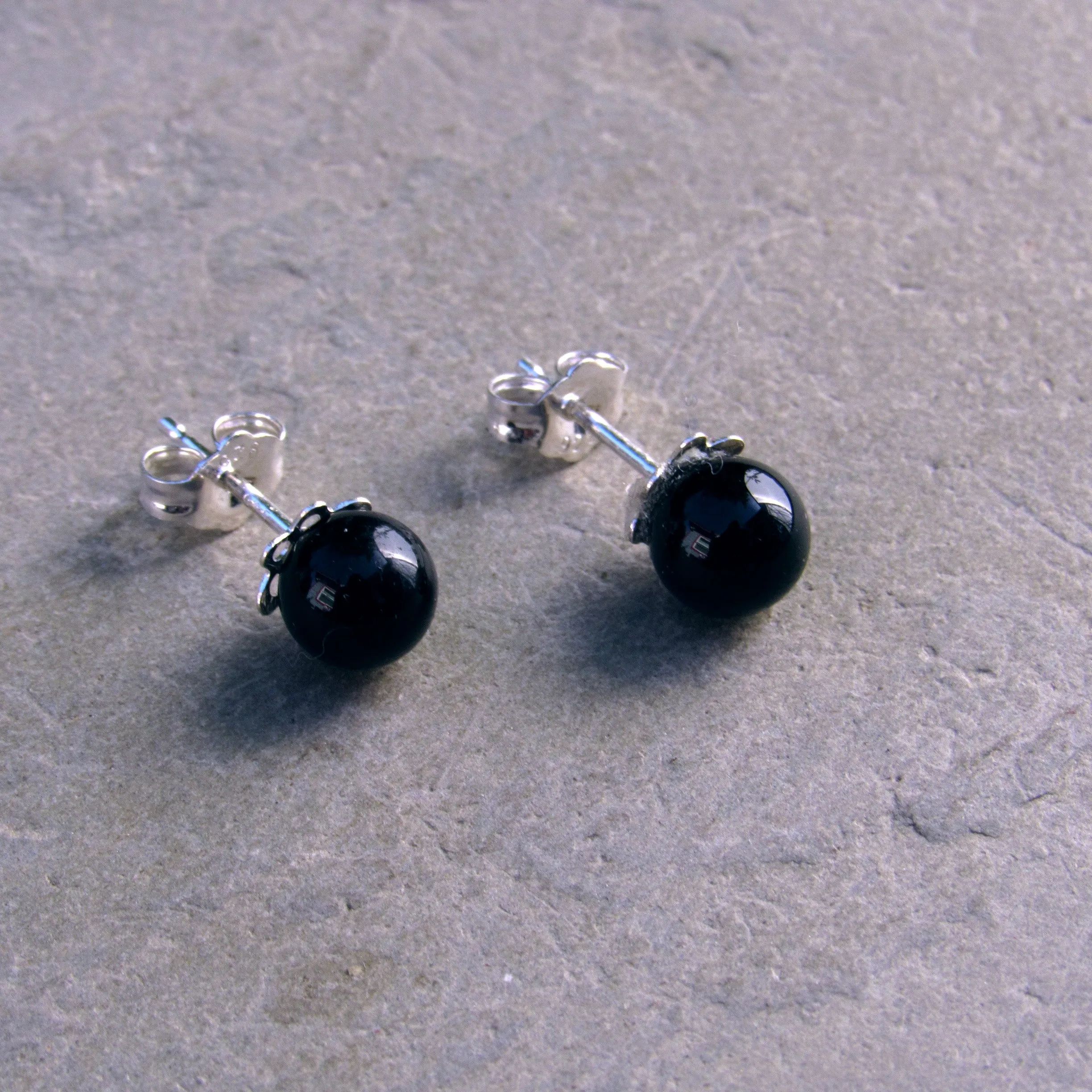 Gemstone and Sterling Silver Stud Earrings