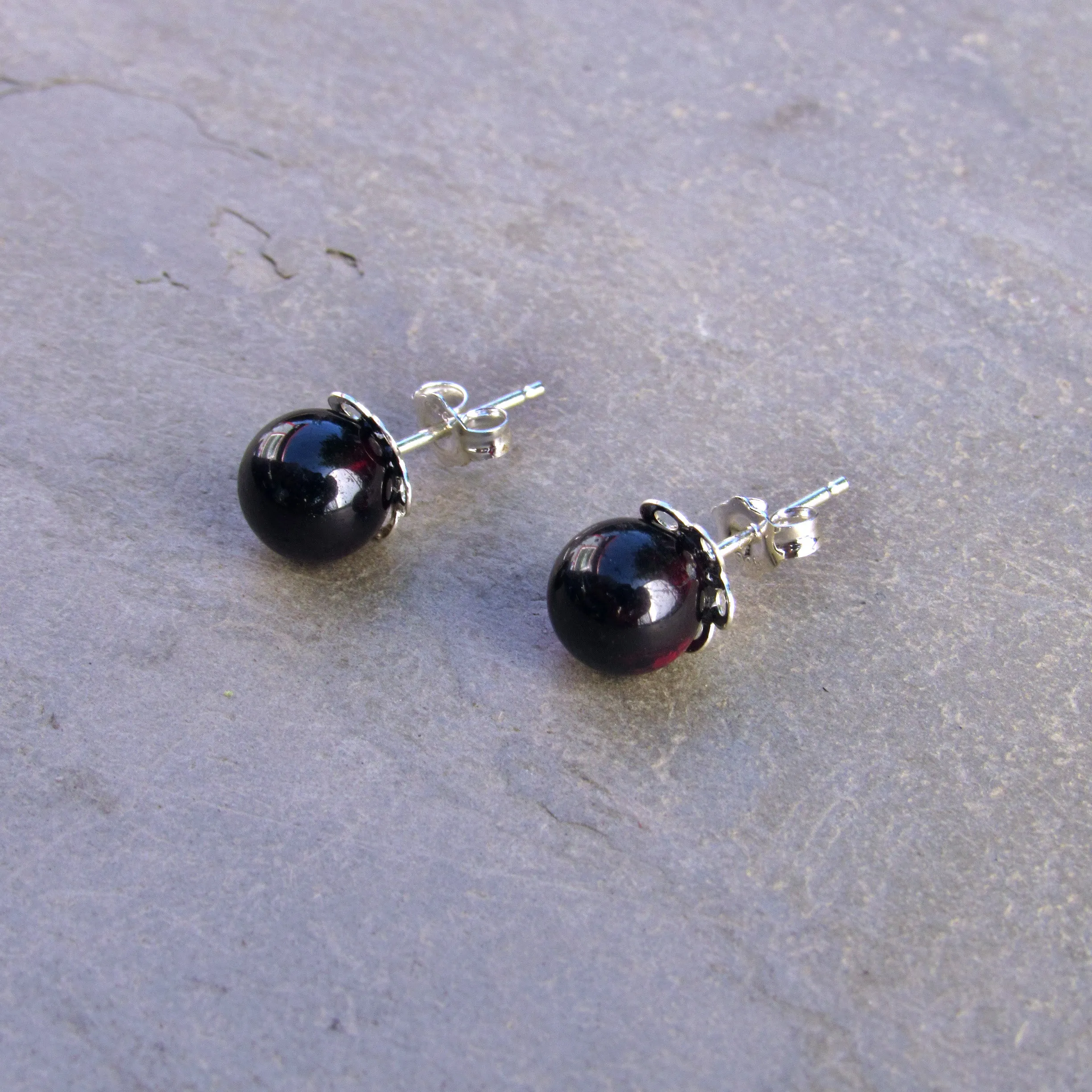 Gemstone and Sterling Silver Stud Earrings