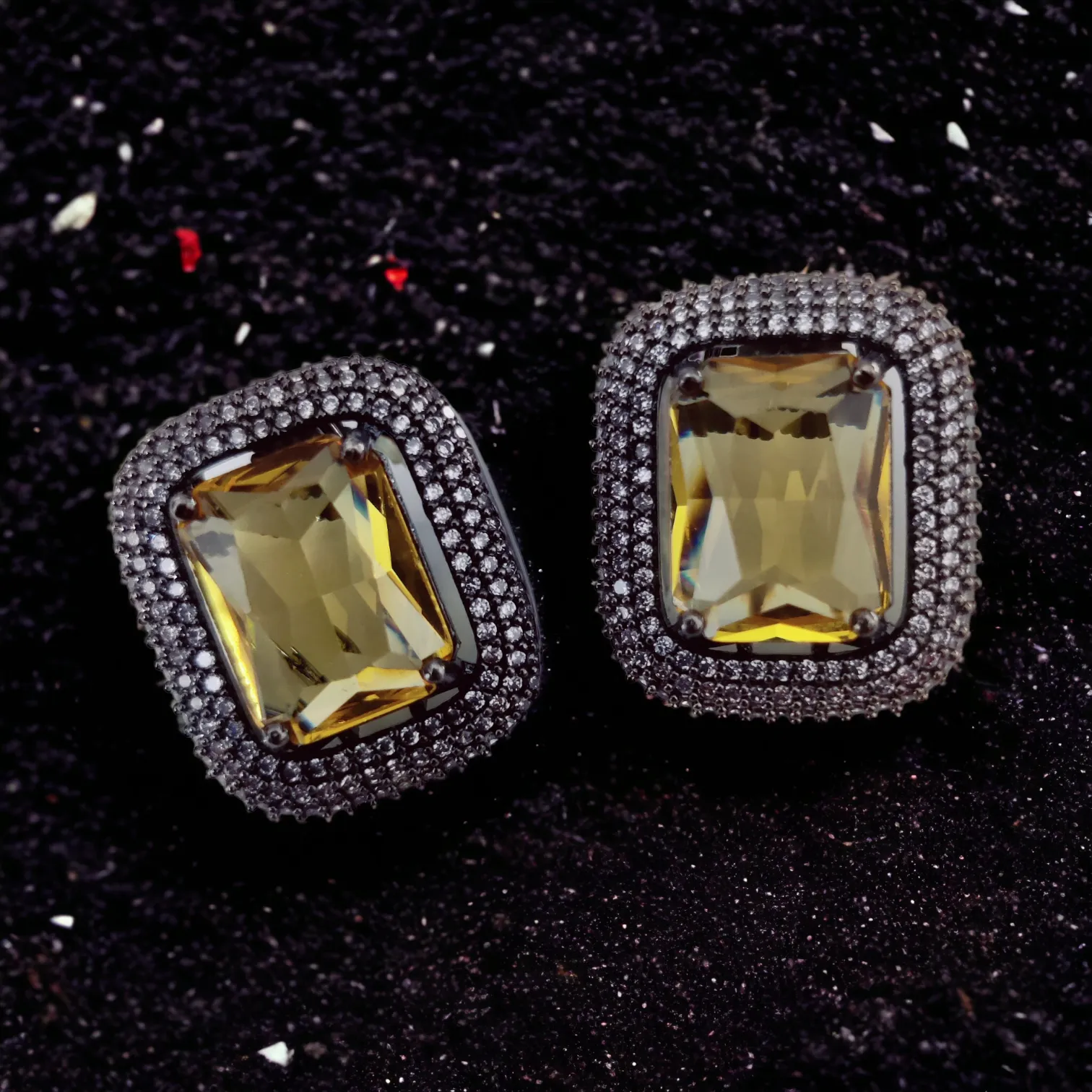 Gleaming Crystal Black Plated Studs