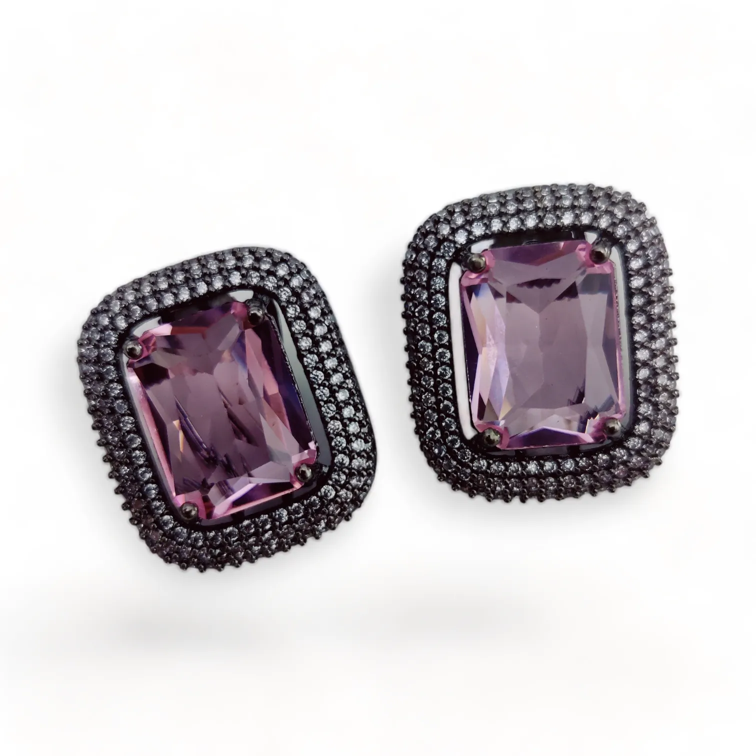 Gleaming Crystal Black Plated Studs