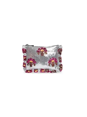 Hand Pochette in Textured Silver Sequin