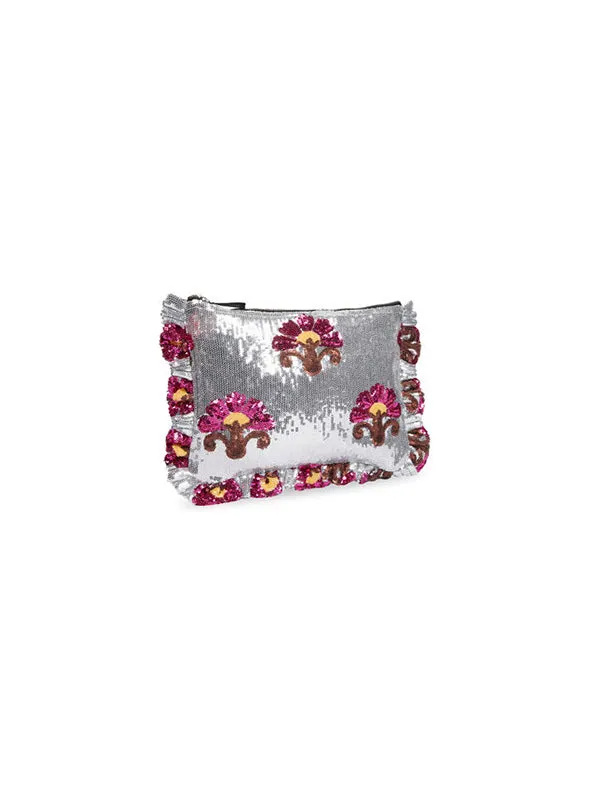 Hand Pochette in Textured Silver Sequin