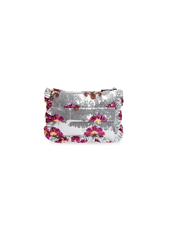 Hand Pochette in Textured Silver Sequin