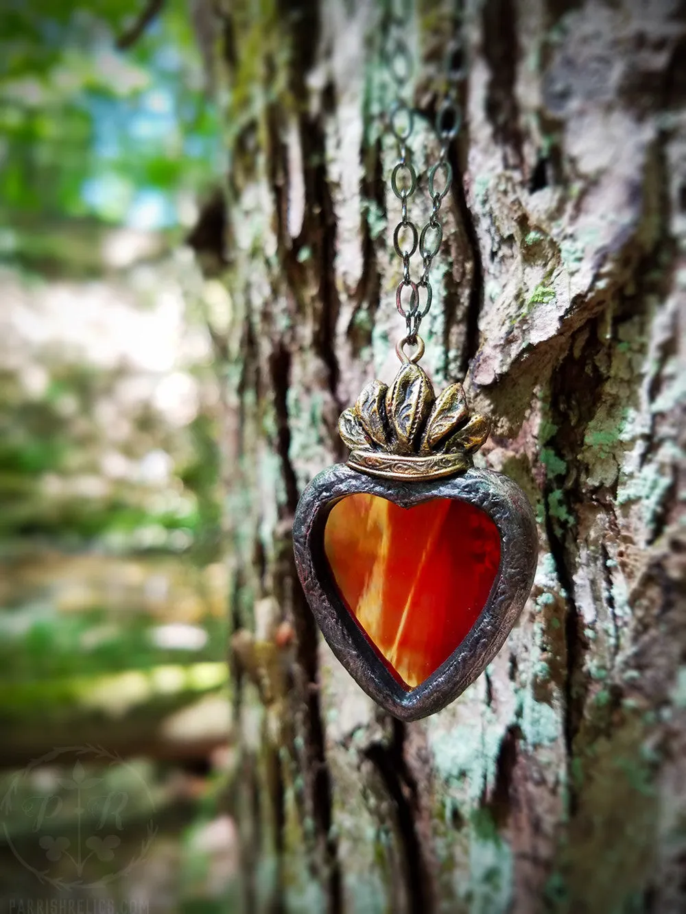 Iridescent Sacred Heart ~ Stained Glass Amulet