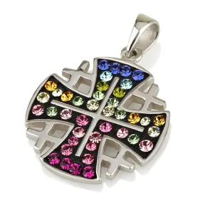 Jerusalem Cross Pendant With Swarovski Colors Gemstone Silver 925