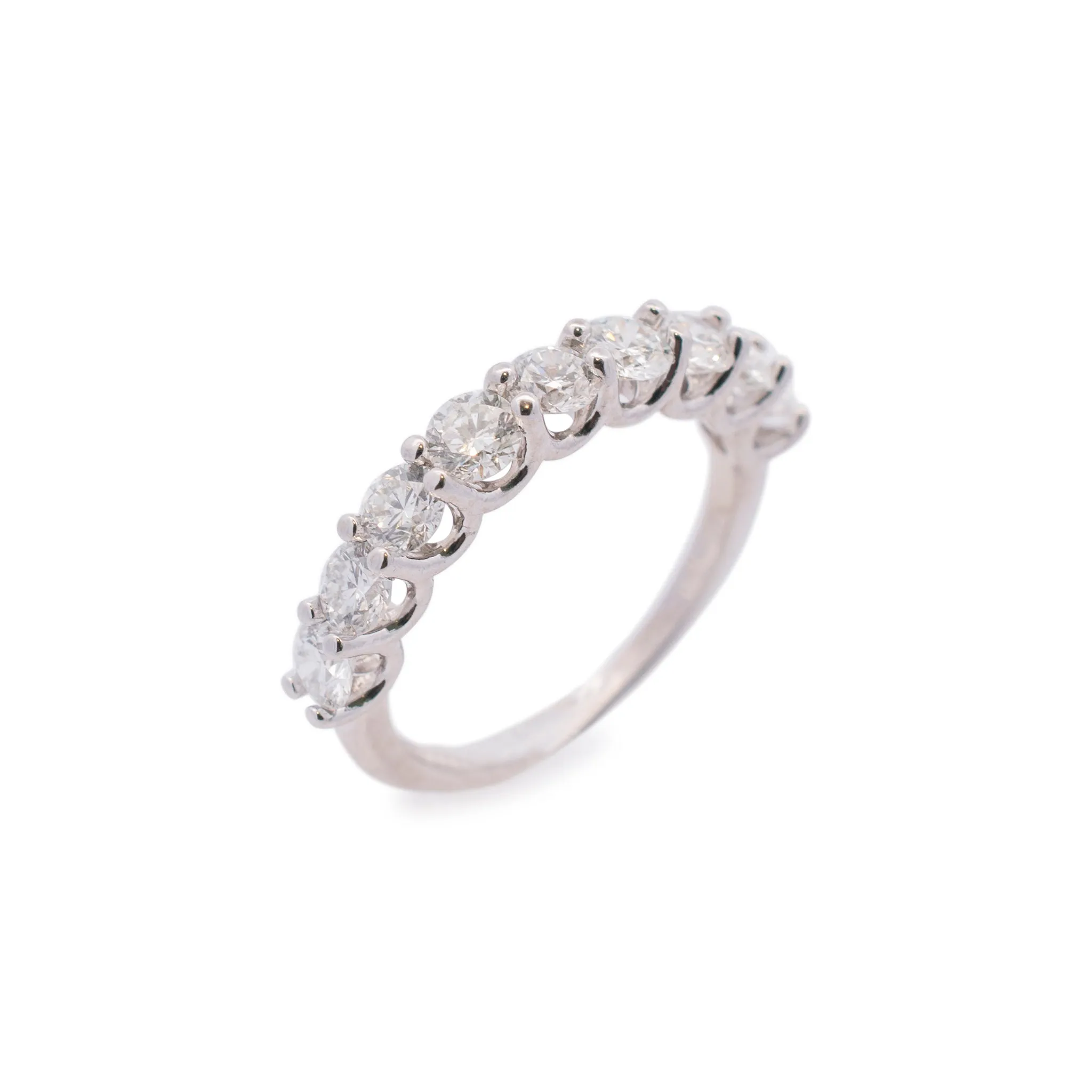 Ladies 14K White Gold 9 Natural Round Diamond Half Eternity Wedding Ring