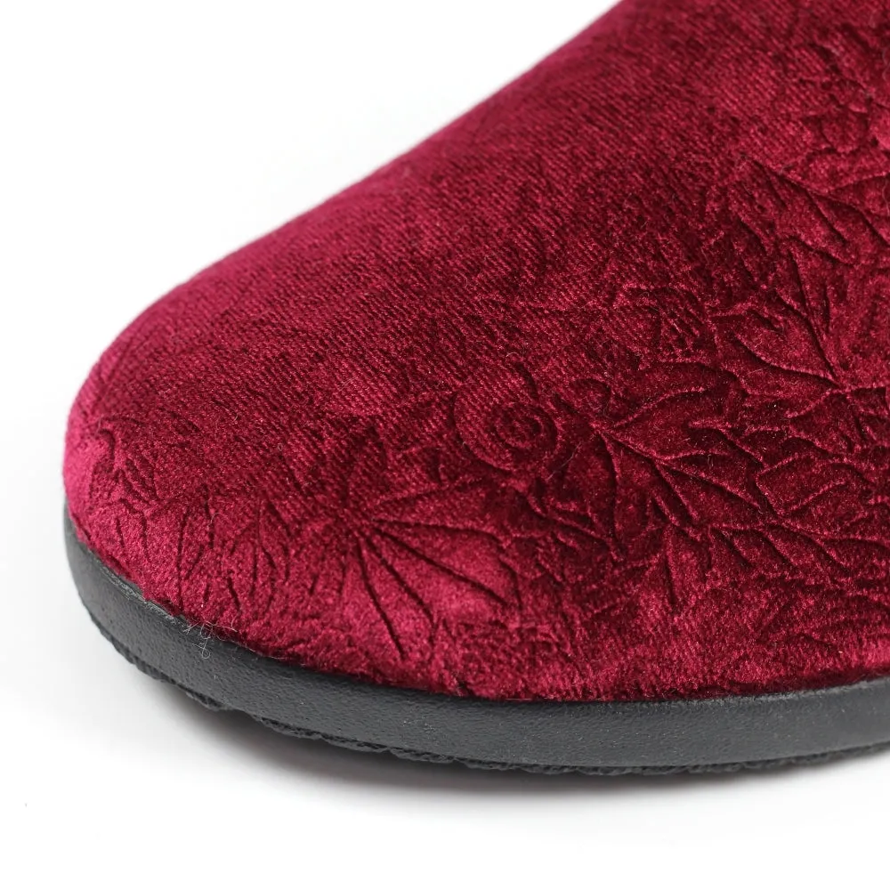 Ladies Bedroom Slippers Mule Wedge Heel Slip on Burgundy Lunar Audrey