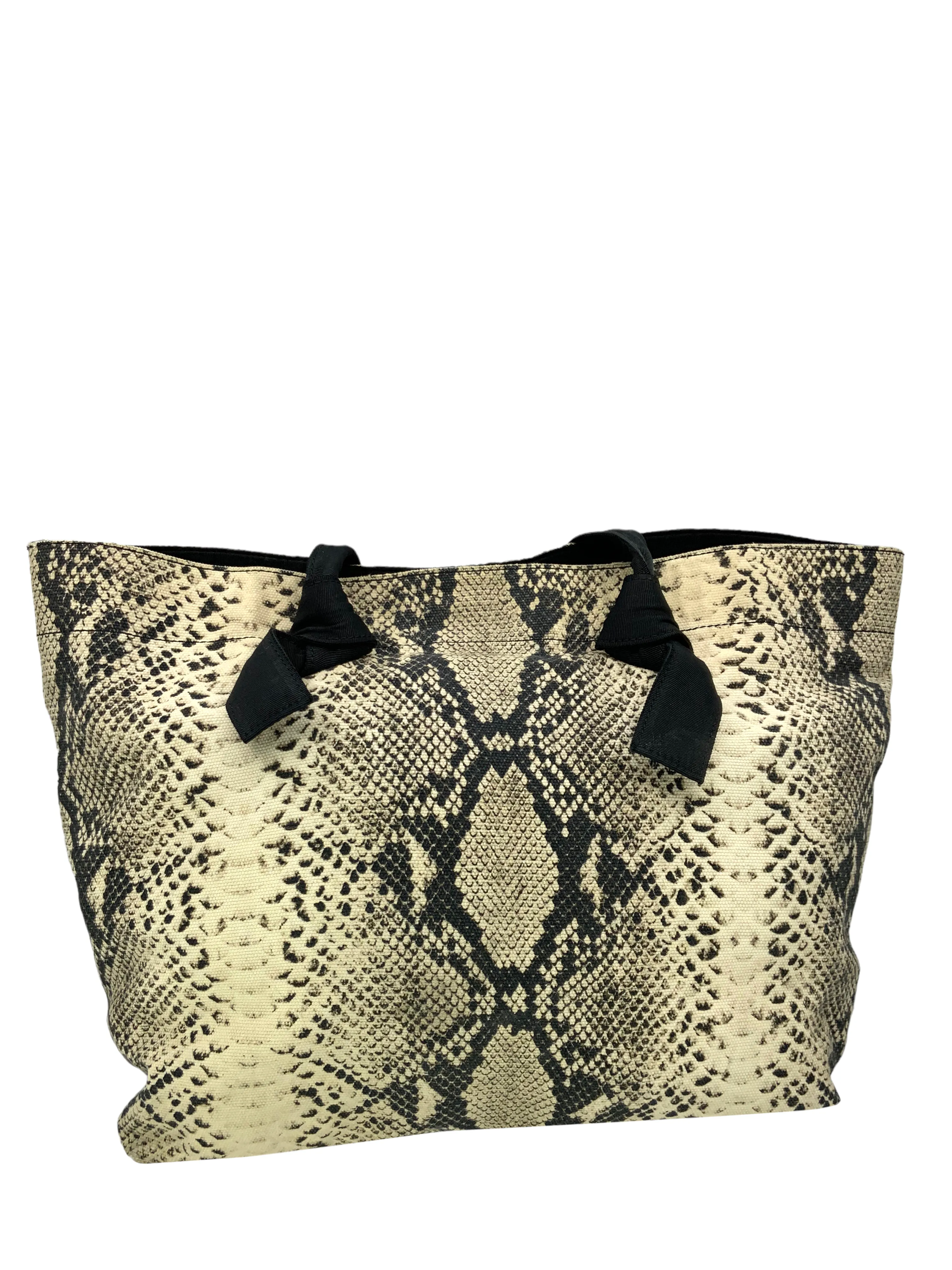 LANVIN Python Snakeskin Printed Canvas Ribbon Logo Tote