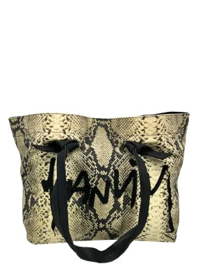 LANVIN Python Snakeskin Printed Canvas Ribbon Logo Tote