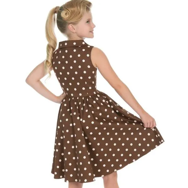 Little Kitty Girl's Chocolate Brown White Polka Dot Party Dress