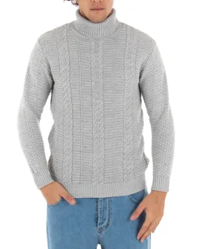 Maglioncino Uomo Collo Alto Maglia Inglese Basic Con Trecce Grigio Dolcevita GIOSAL-M2416A