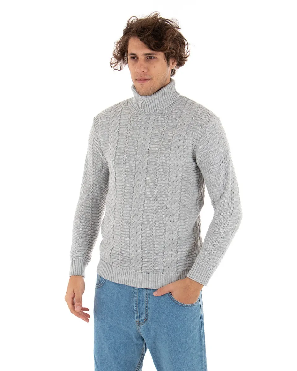 Maglioncino Uomo Collo Alto Maglia Inglese Basic Con Trecce Grigio Dolcevita GIOSAL-M2416A