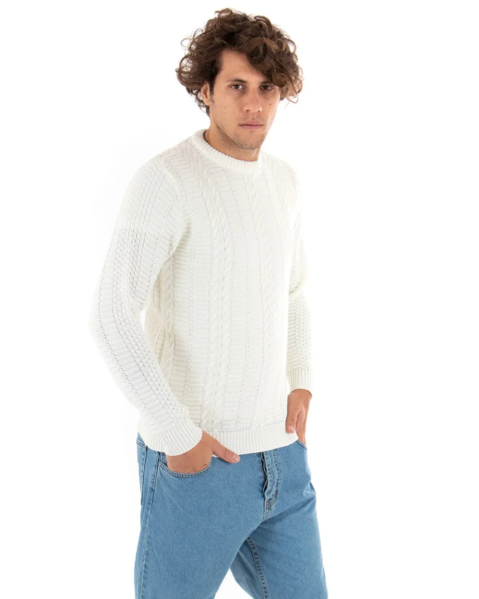 Maglioncino Uomo Girocollo Maglia Inglese Basic Con Trecce Bianco GIOSAL-M2421A