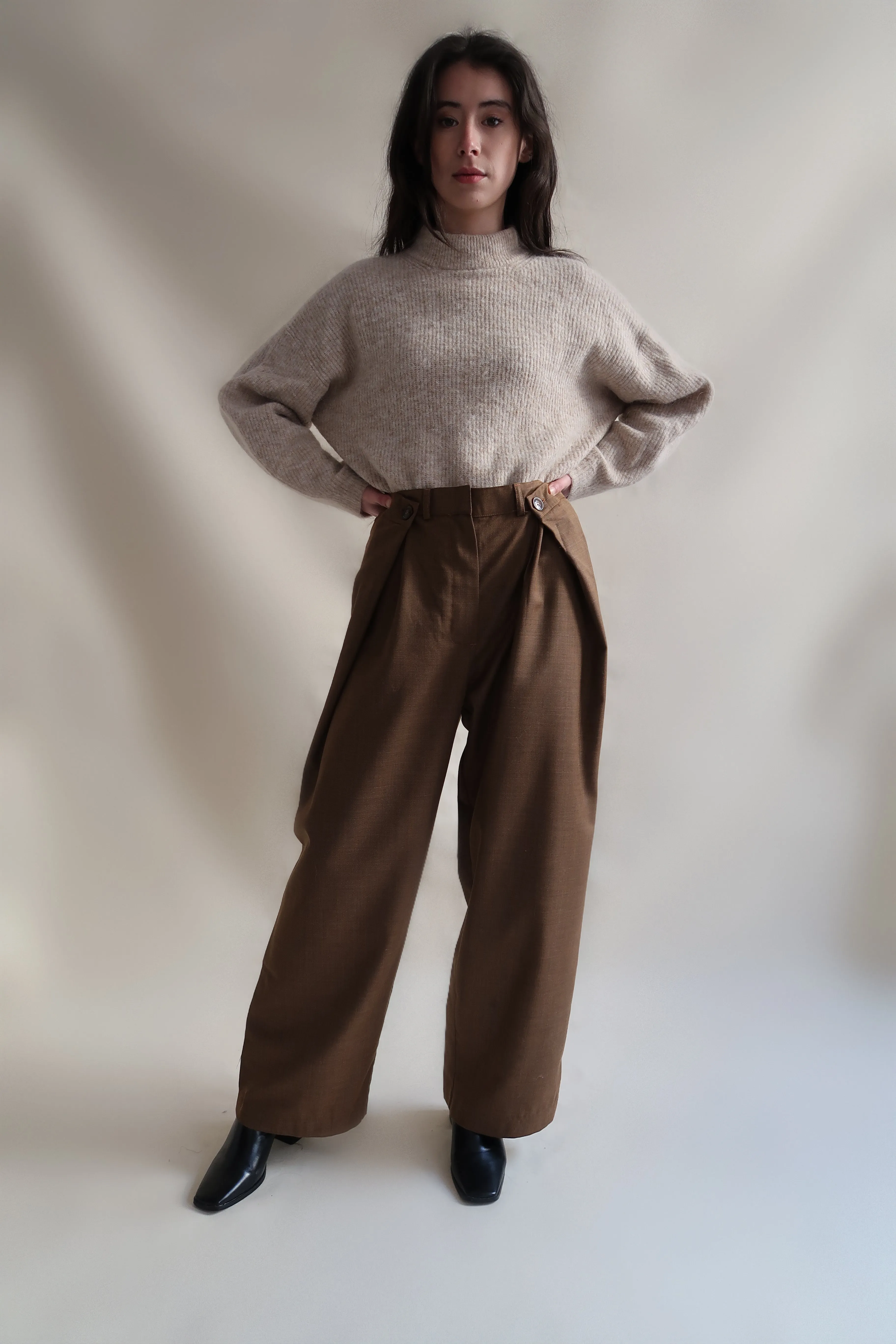 MAISON BEIGE PANTALON AJUSTABLE "MARRON"