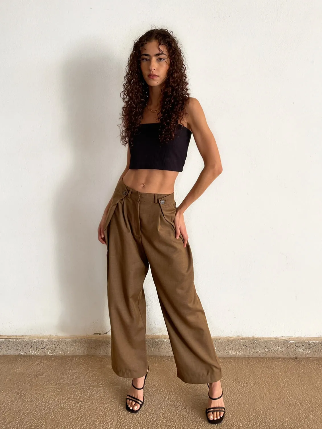 MAISON BEIGE PANTALON AJUSTABLE "MARRON"