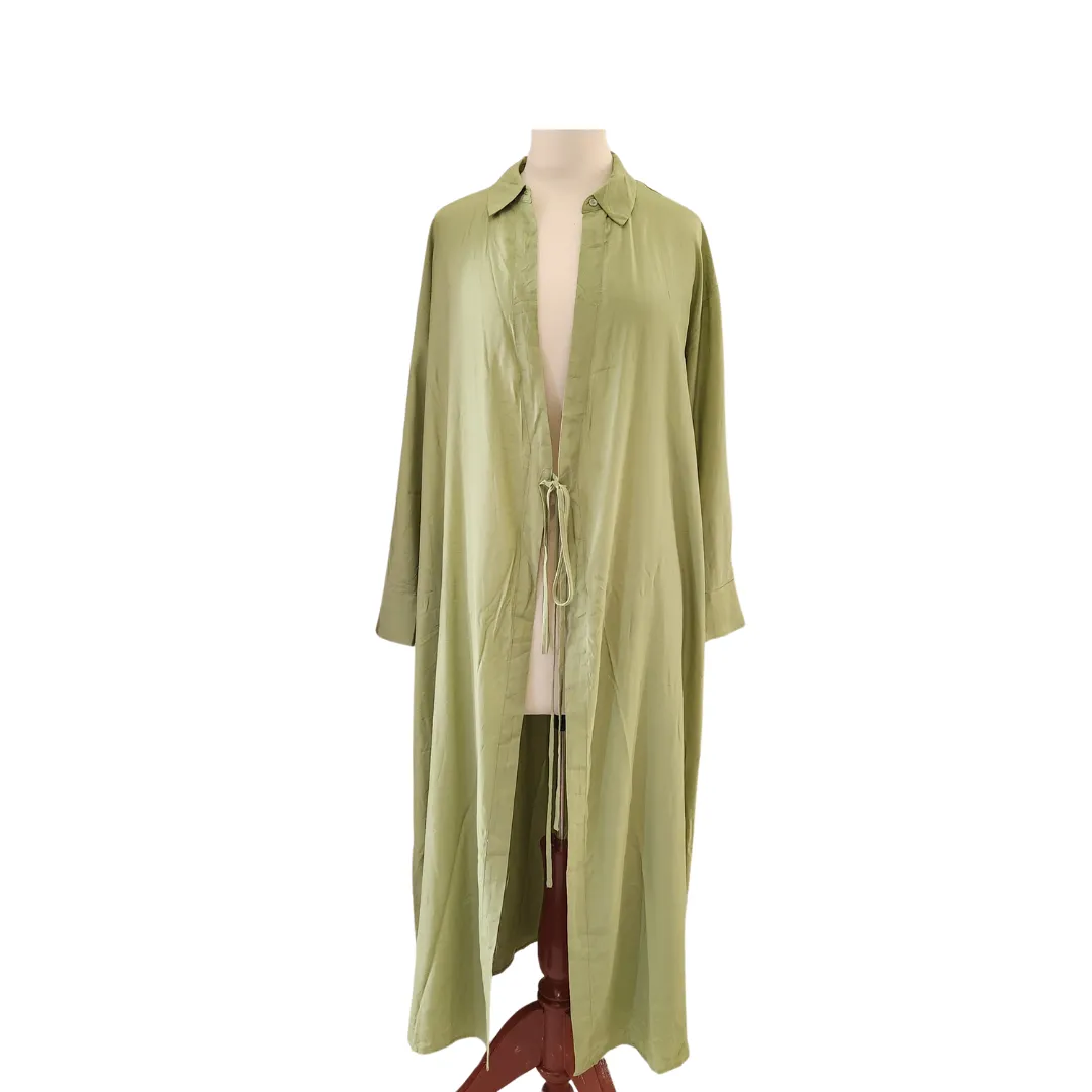 Mango Green Collared Front Tie Long Jacket | Brand New |