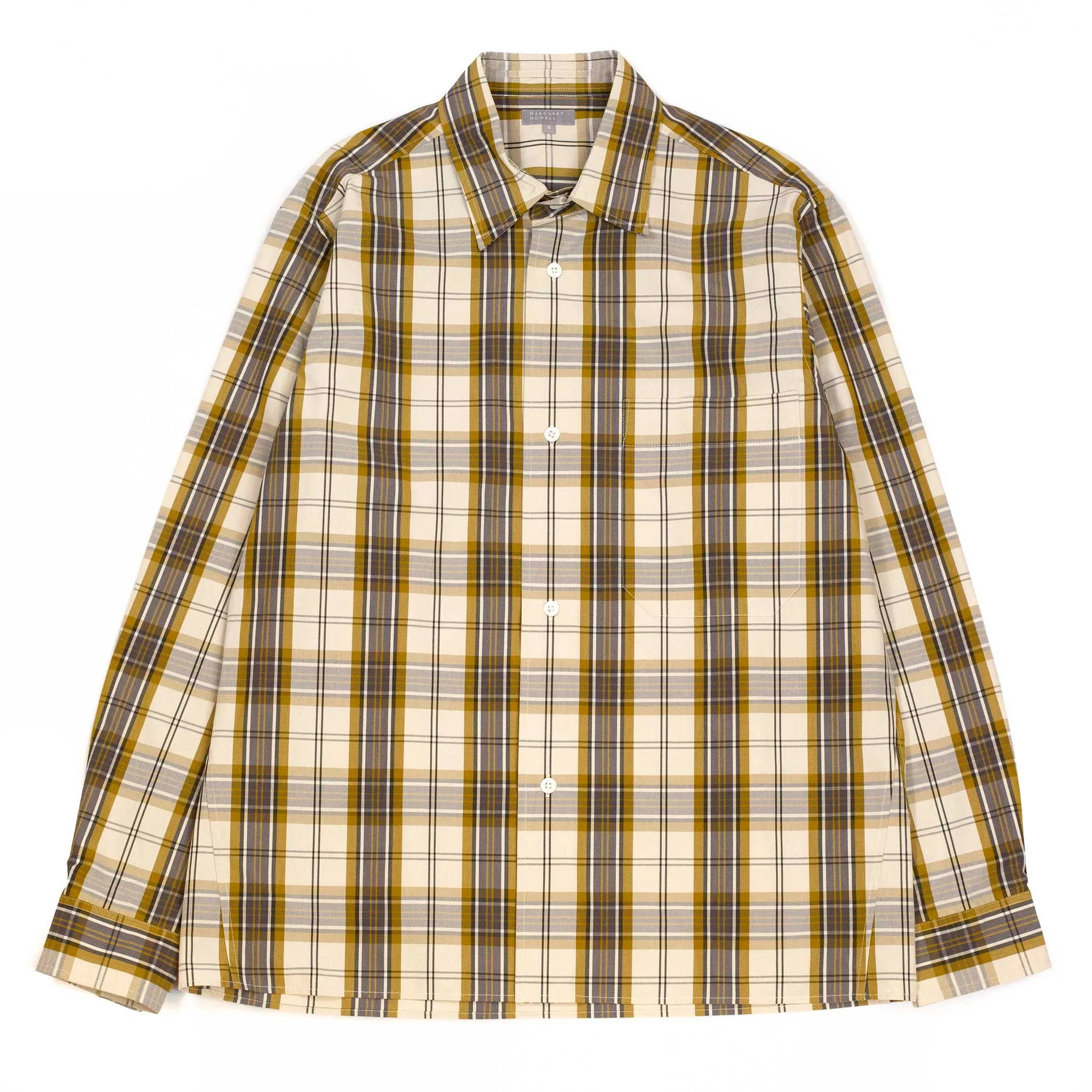 Margaret Howell Oversized Shirt Graphic Check Cotton Off White/Dijon