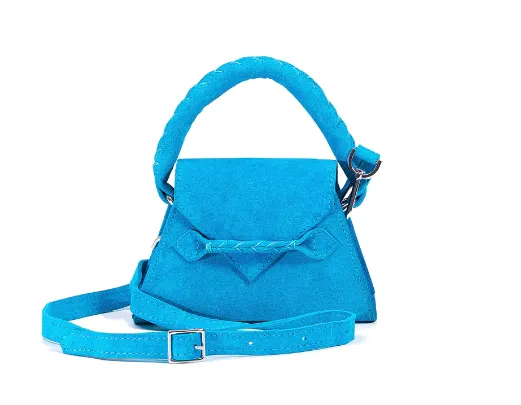 MARTE EGELE SUEDE TEAL TOY ESE TOP HANDLE Handbag with Front Closure Strip