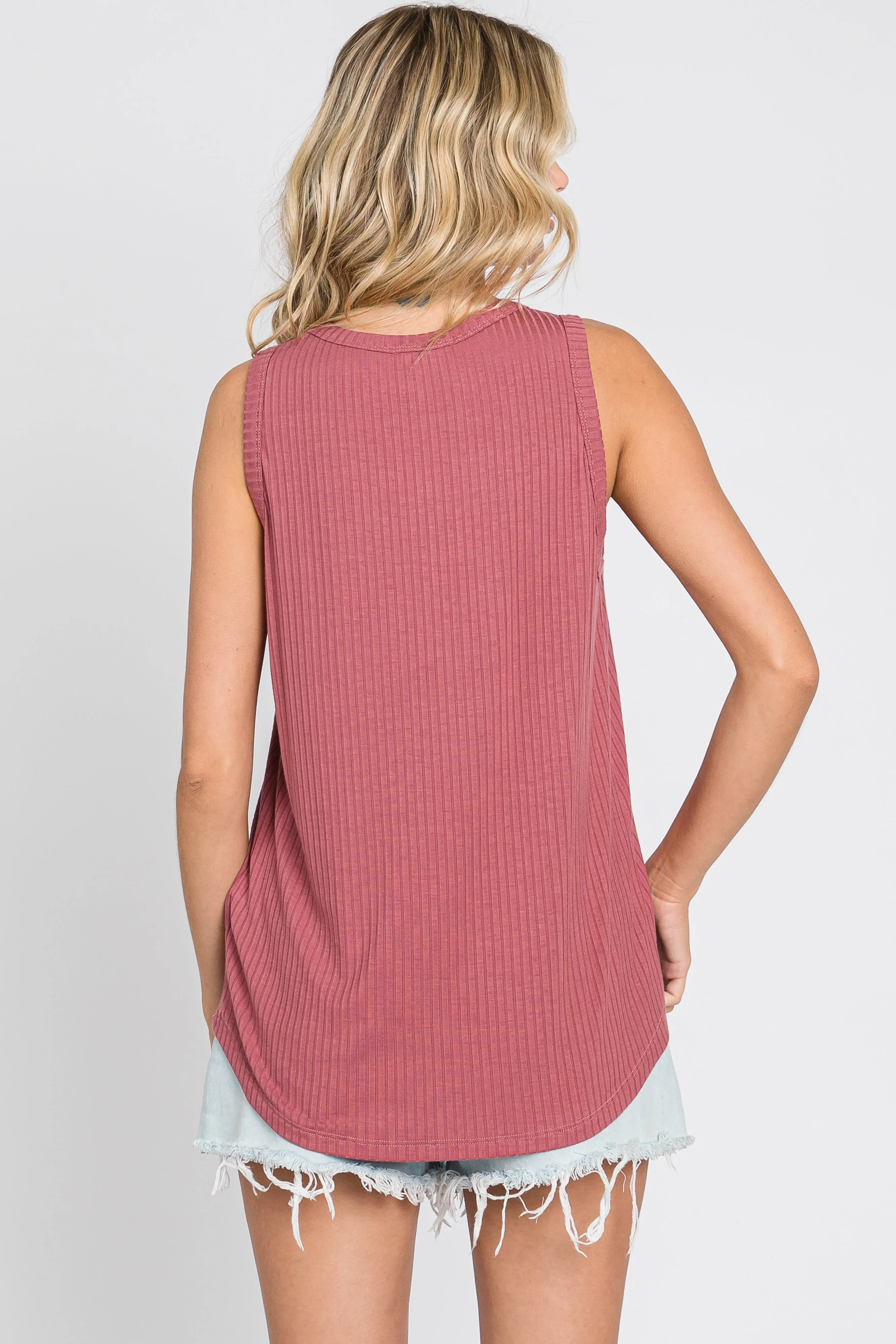 Mauve Ribbed Front Pocket Tank