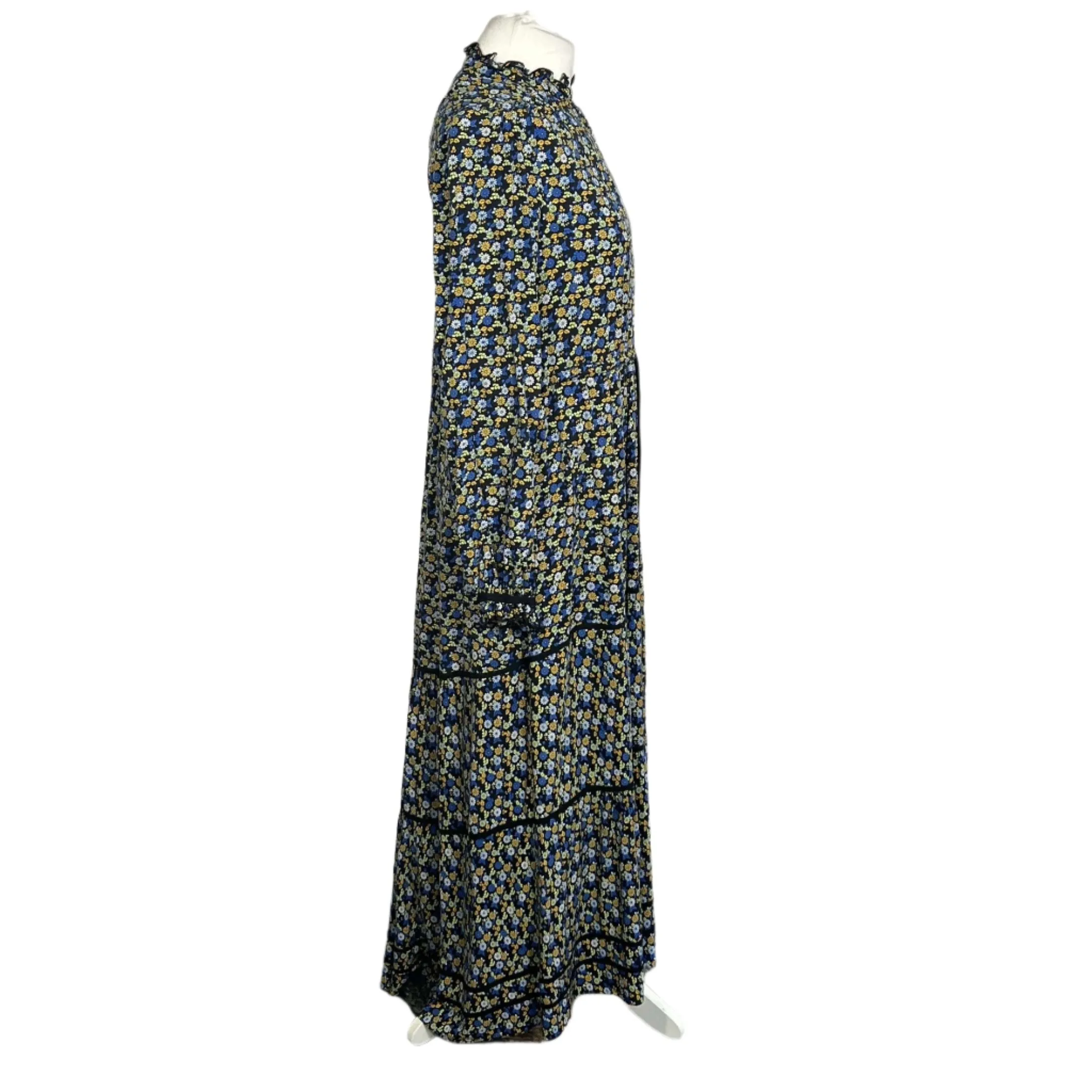 Me&Em Black Floral Viscose Tiered Maxi Dress S