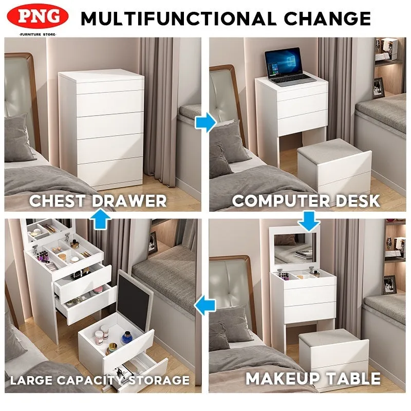 Meja Solek Nordic Bedside Dressing Table With Mirror Can Change Chest Drawer Makeup Table With Drawer Storage Stool