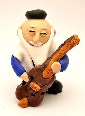 old Jewish men Figure Made of Clay Hand Made Art play music