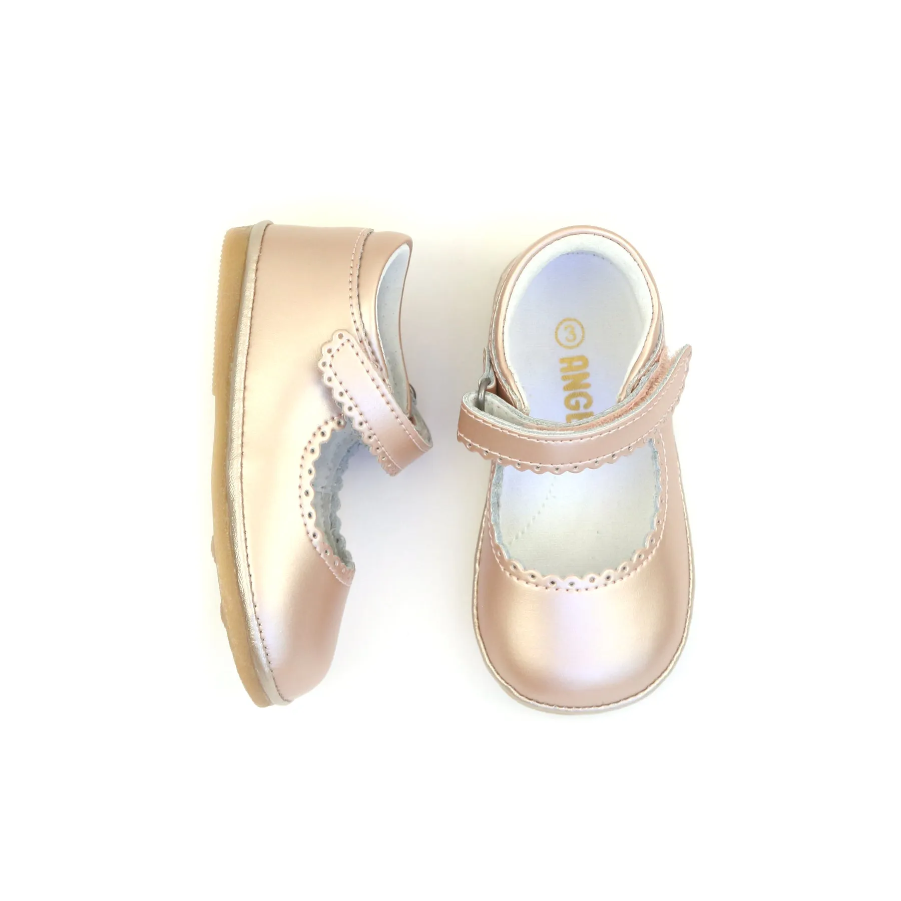 Online Exclusive - Cara Pink Gold Scalloped Leather Mary Jane (Baby)