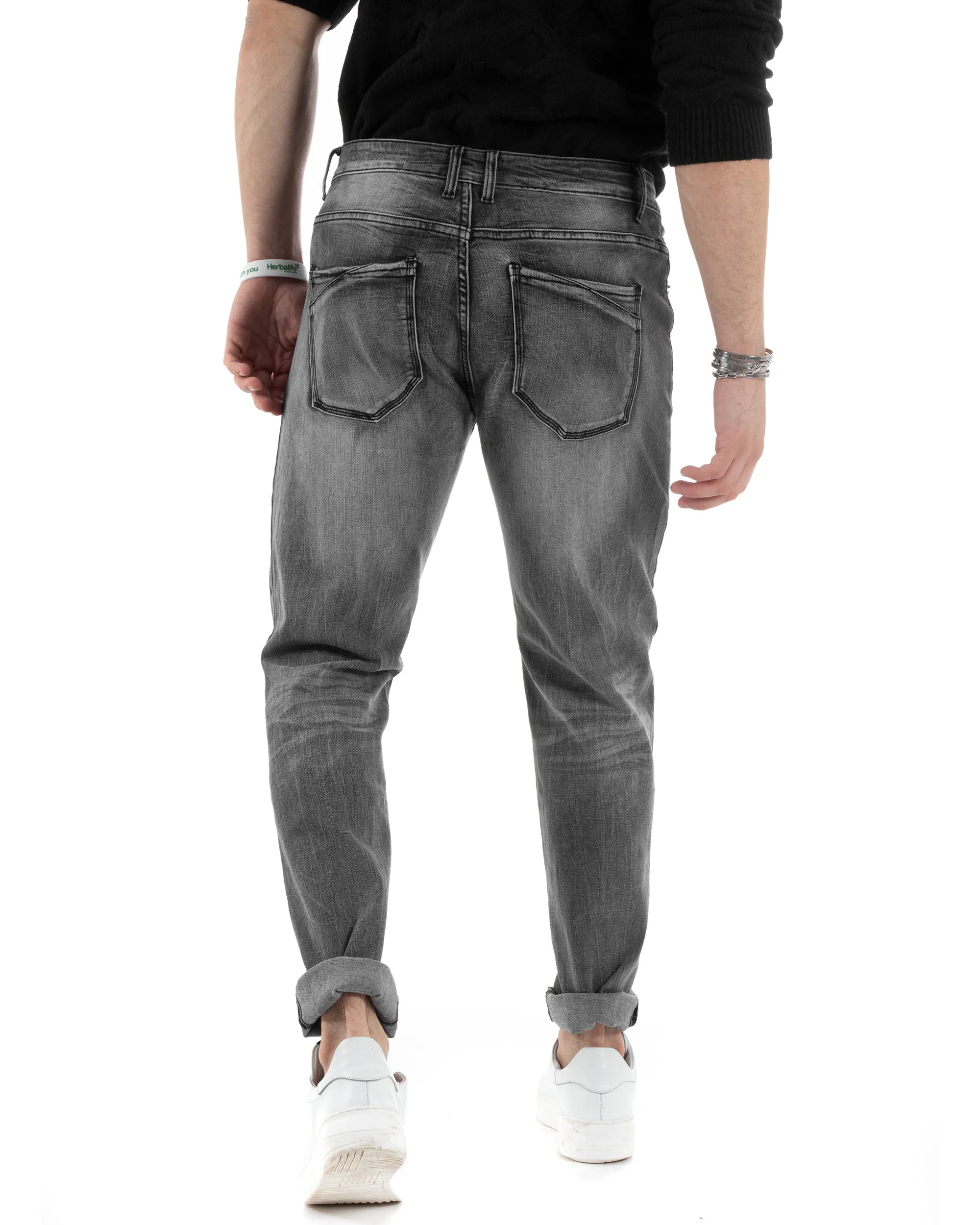 Pantaloni Uomo Jeans Cinque Tasche Slim Fit Basic Grigio Denim Stone Washed GIOSAL-JS1005A