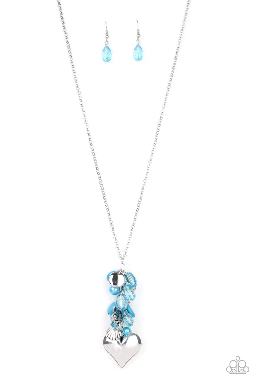 Paparazzi Necklace ~ Beach Buzz - Blue Butterfly and Heart Charm Necklace