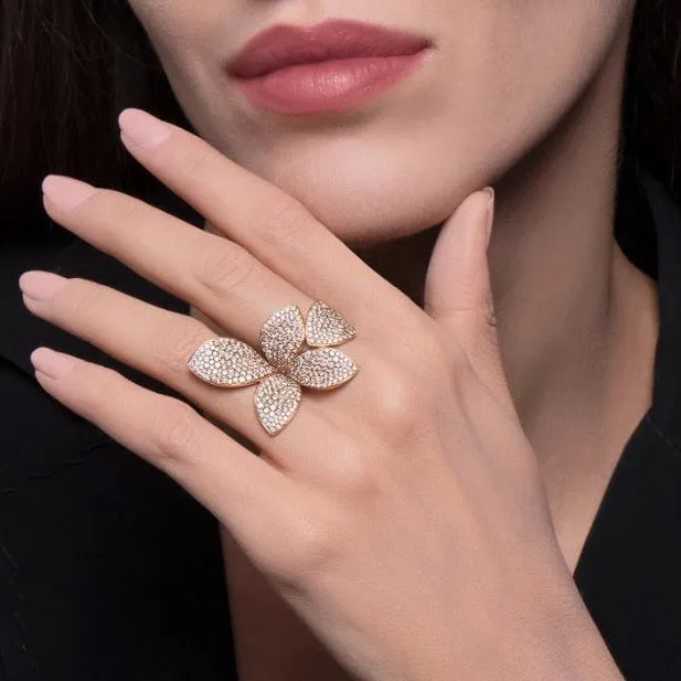 Pasquale Bruni Giardini Segreti Ring, 18k Rose Gold with Diamonds, Five Leaves Flower