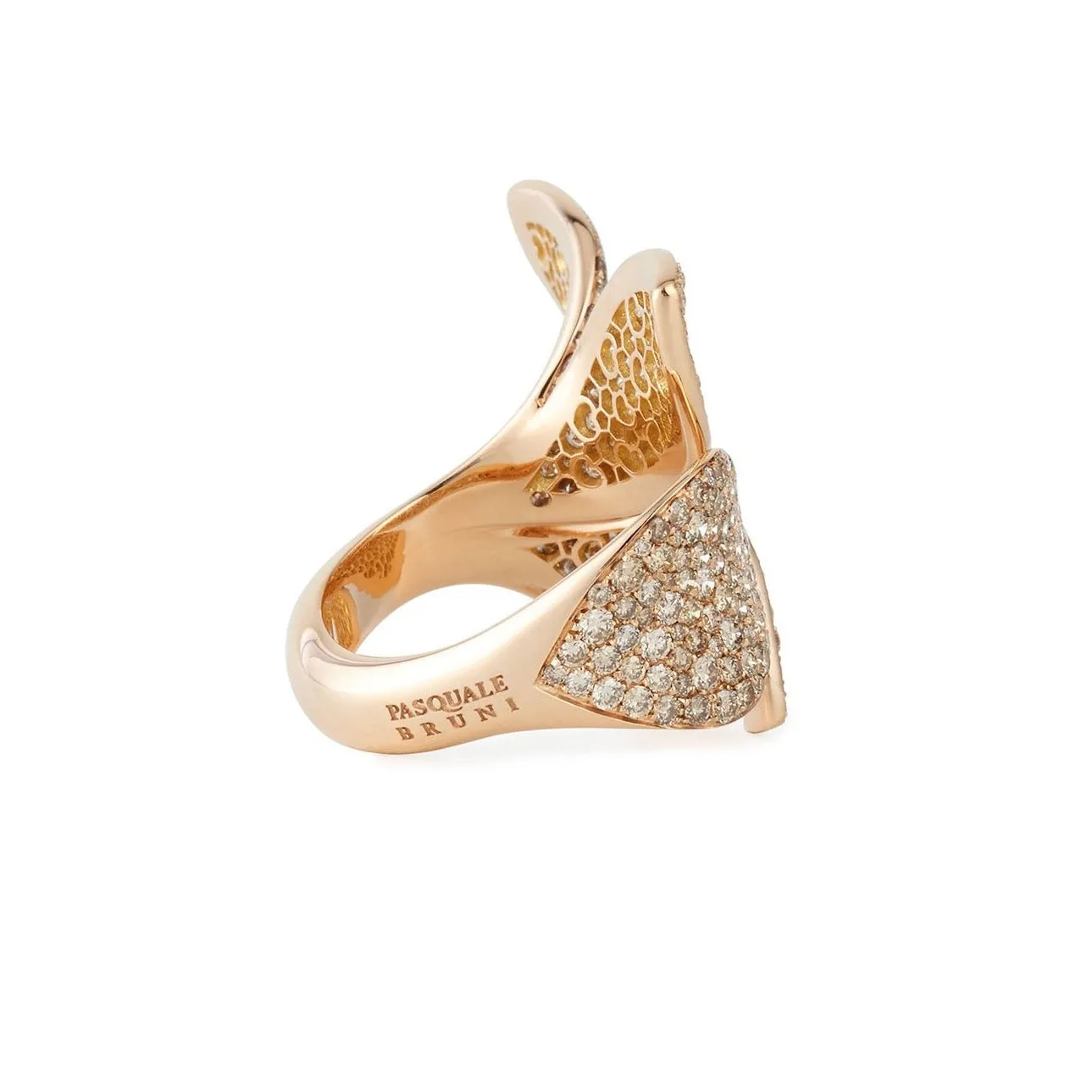 Pasquale Bruni Giardini Segreti Ring, 18k Rose Gold with Diamonds, Five Leaves Flower