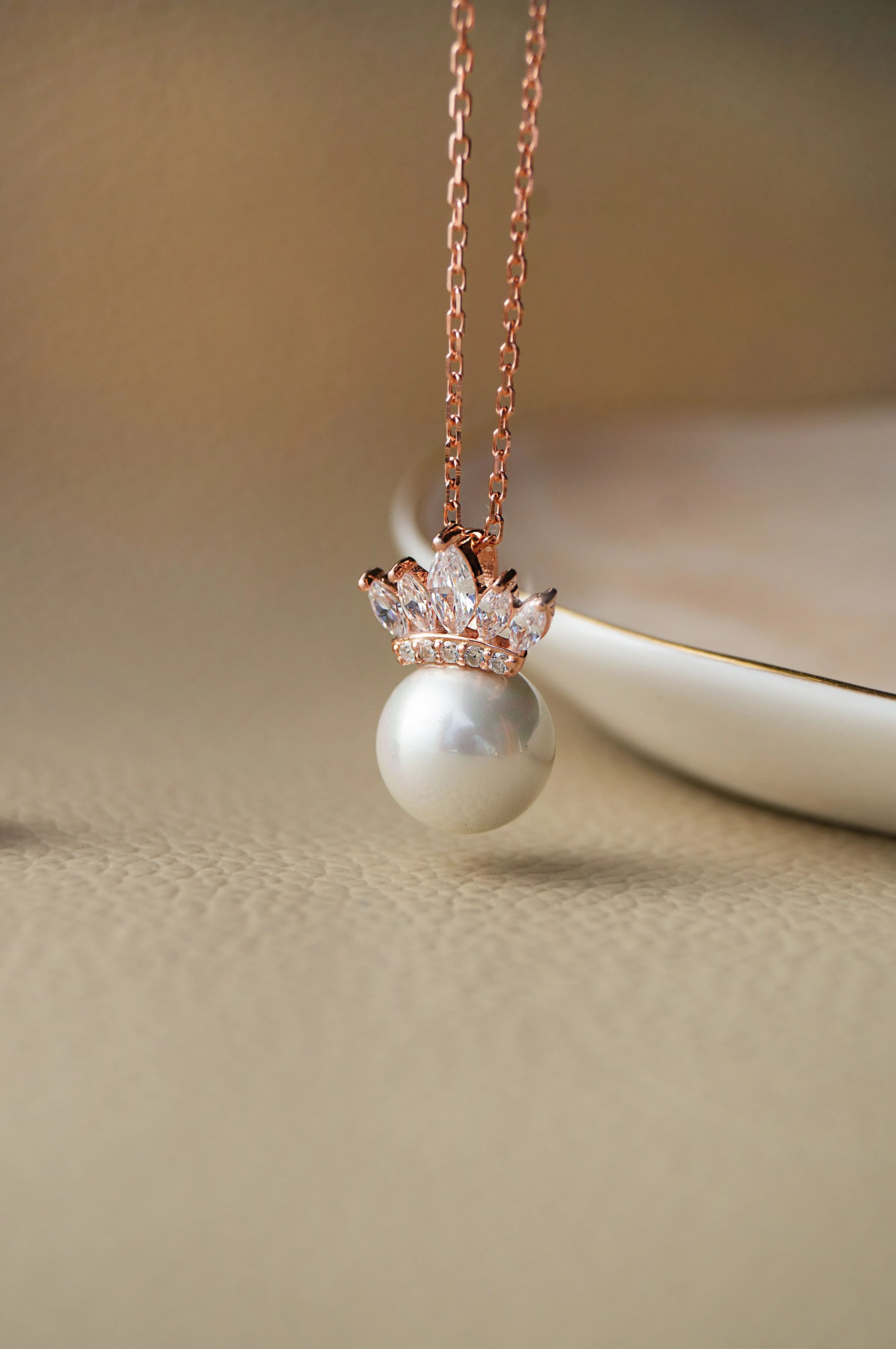 Pearl With A Crown Rose Gold Plated Sterling Silver Pendant With Chain