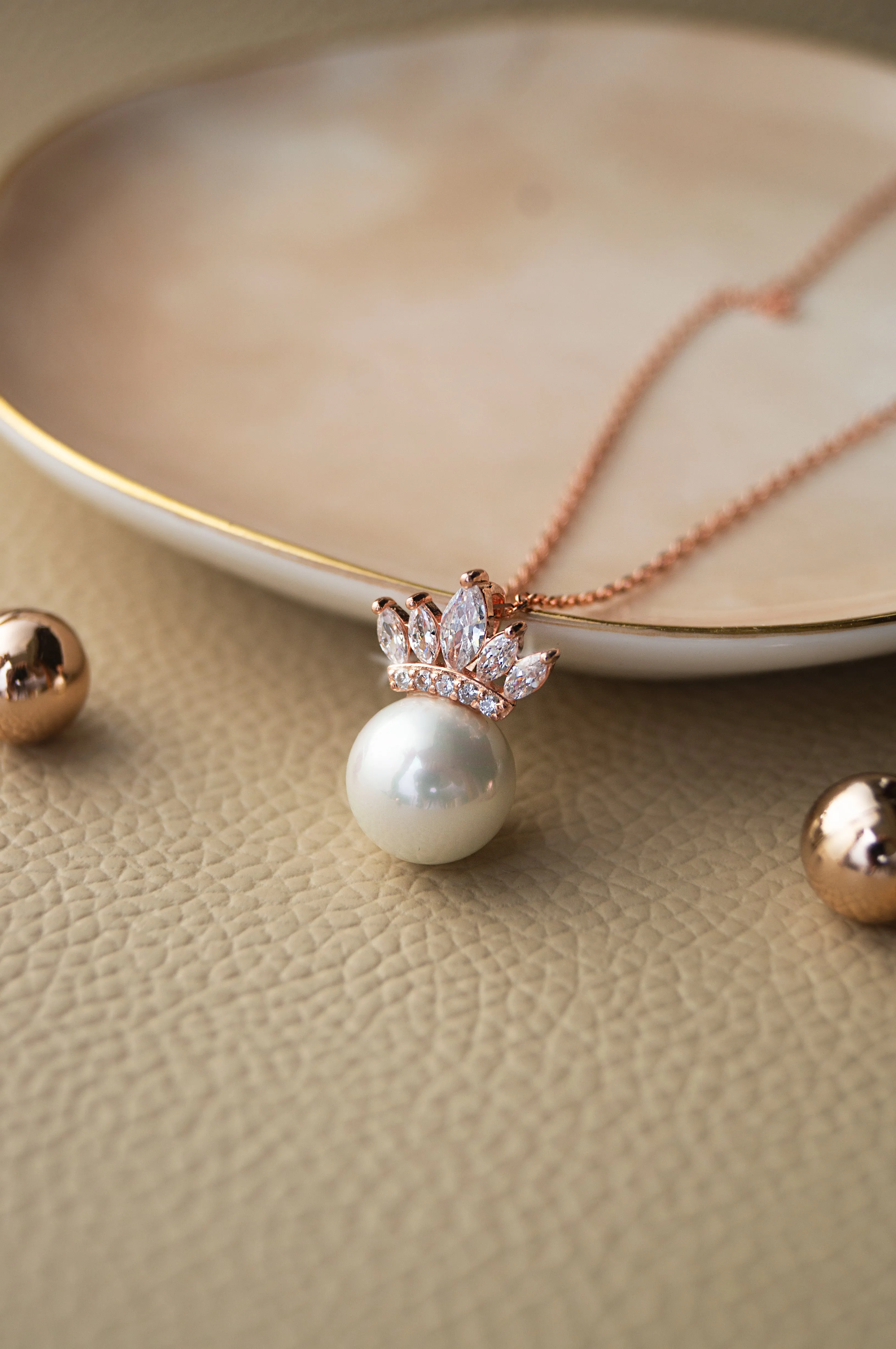 Pearl With A Crown Rose Gold Plated Sterling Silver Pendant With Chain