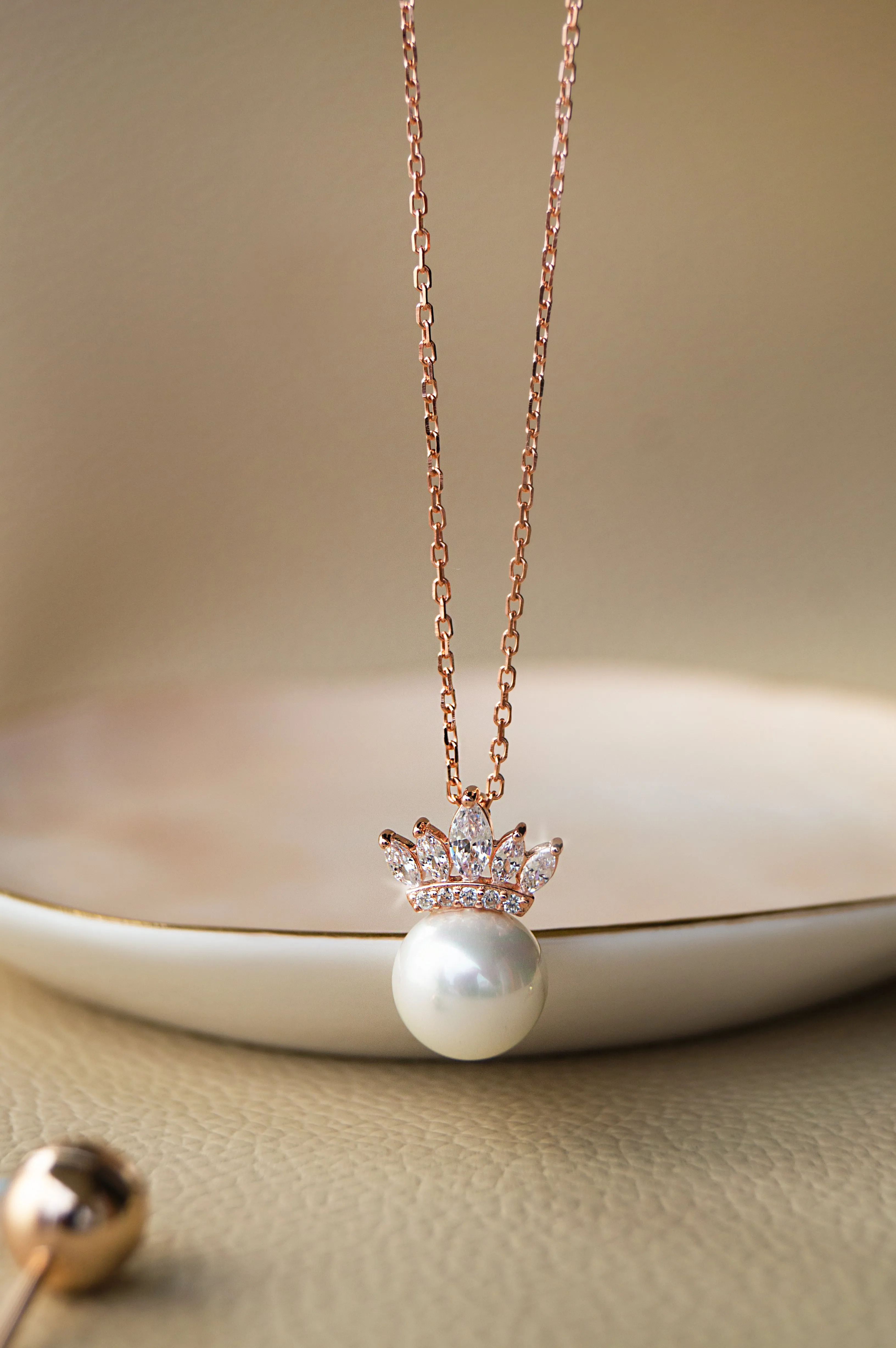 Pearl With A Crown Rose Gold Plated Sterling Silver Pendant With Chain