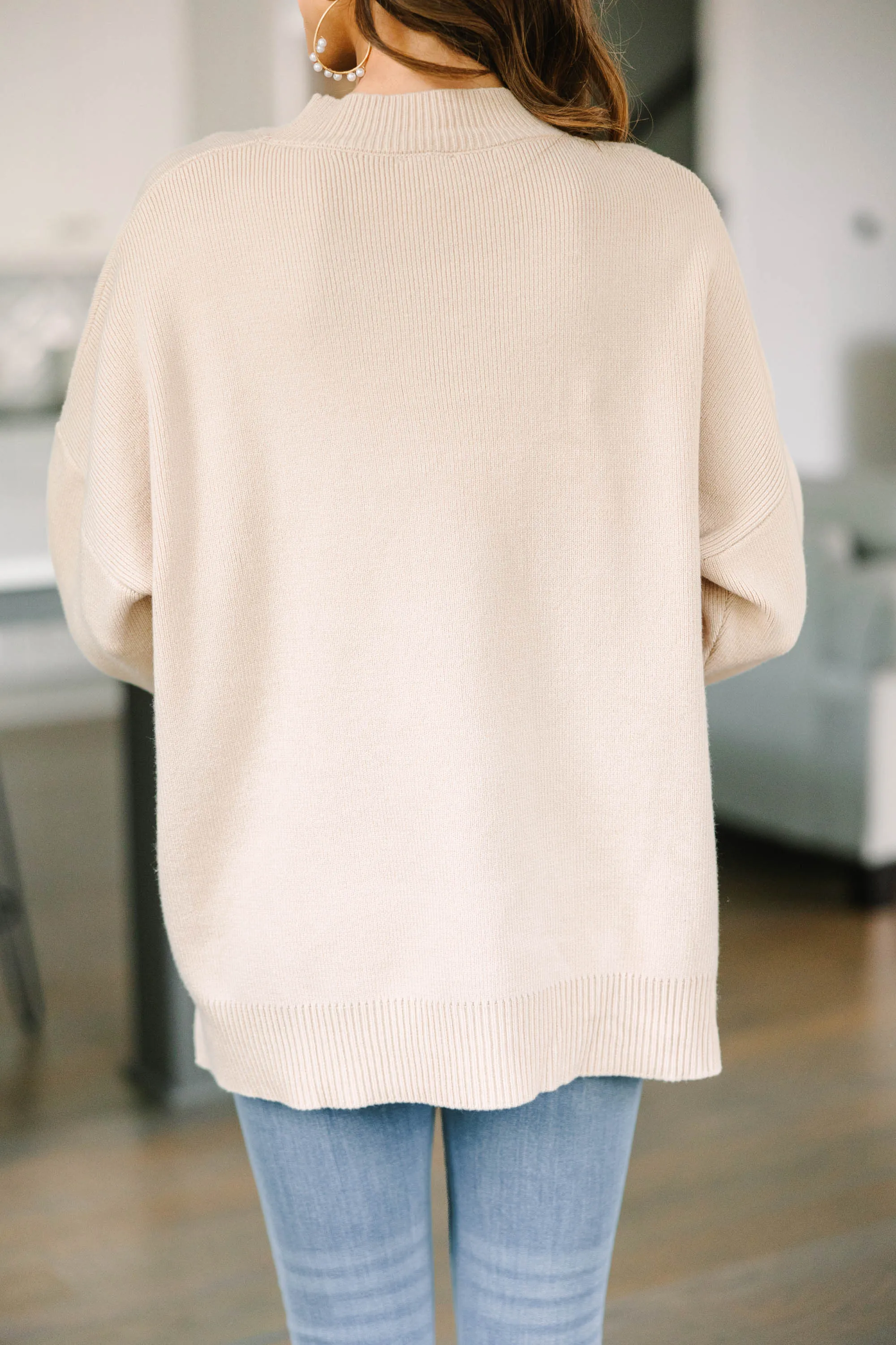 Perfectly You Taupe Brown Mock Neck Sweater