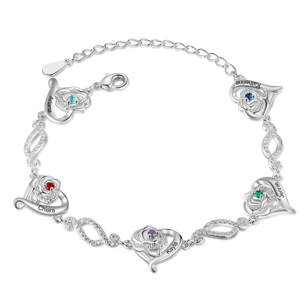 Personalized Cordate Chain Bracelets With 5 Birthstones