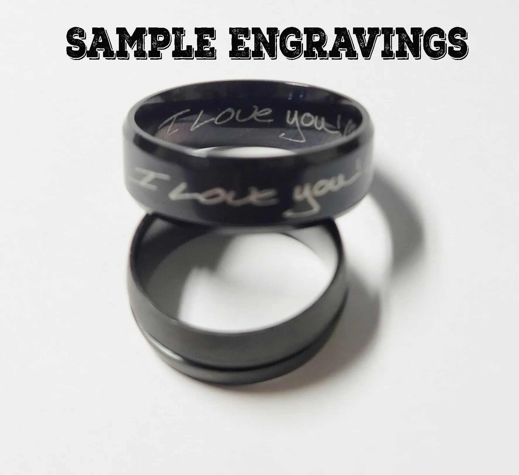 Personalized Men's Black Silver Line Tungsten Promise Ring - Handwriting Ring