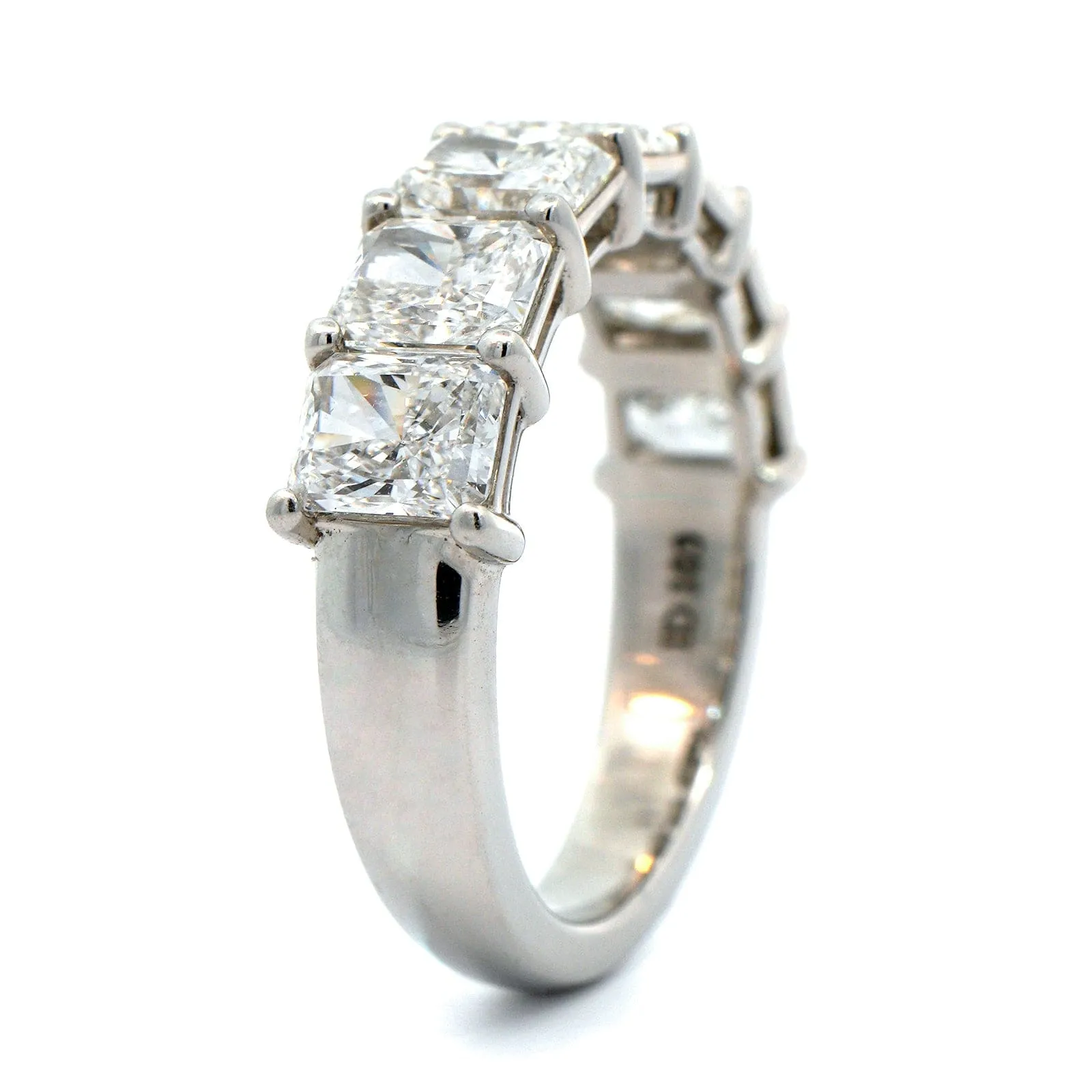 Platinum 7 Stone Radiant Cut Diamond Shared Prong Band