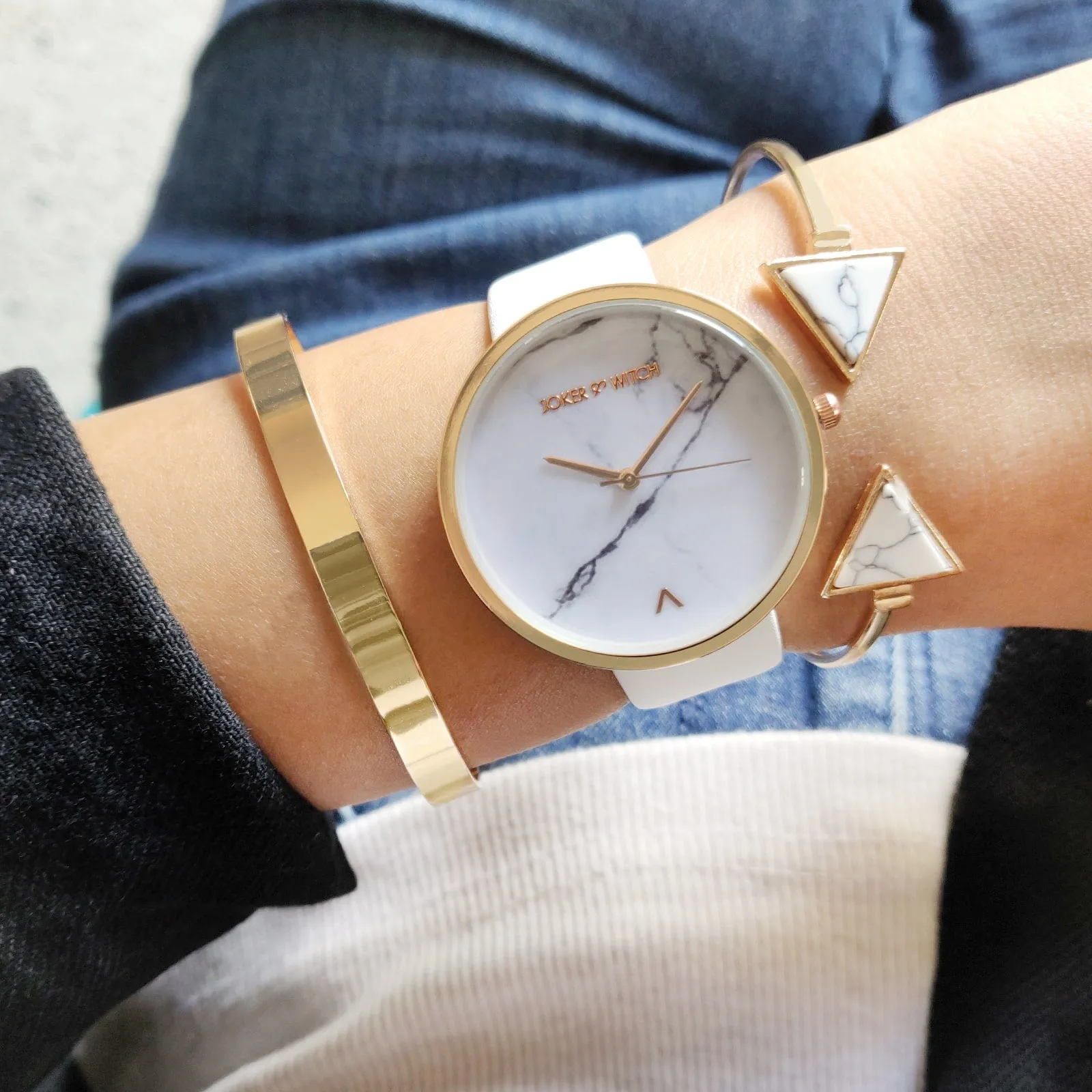 Pristine Gold and White Watch Bracelet Stack