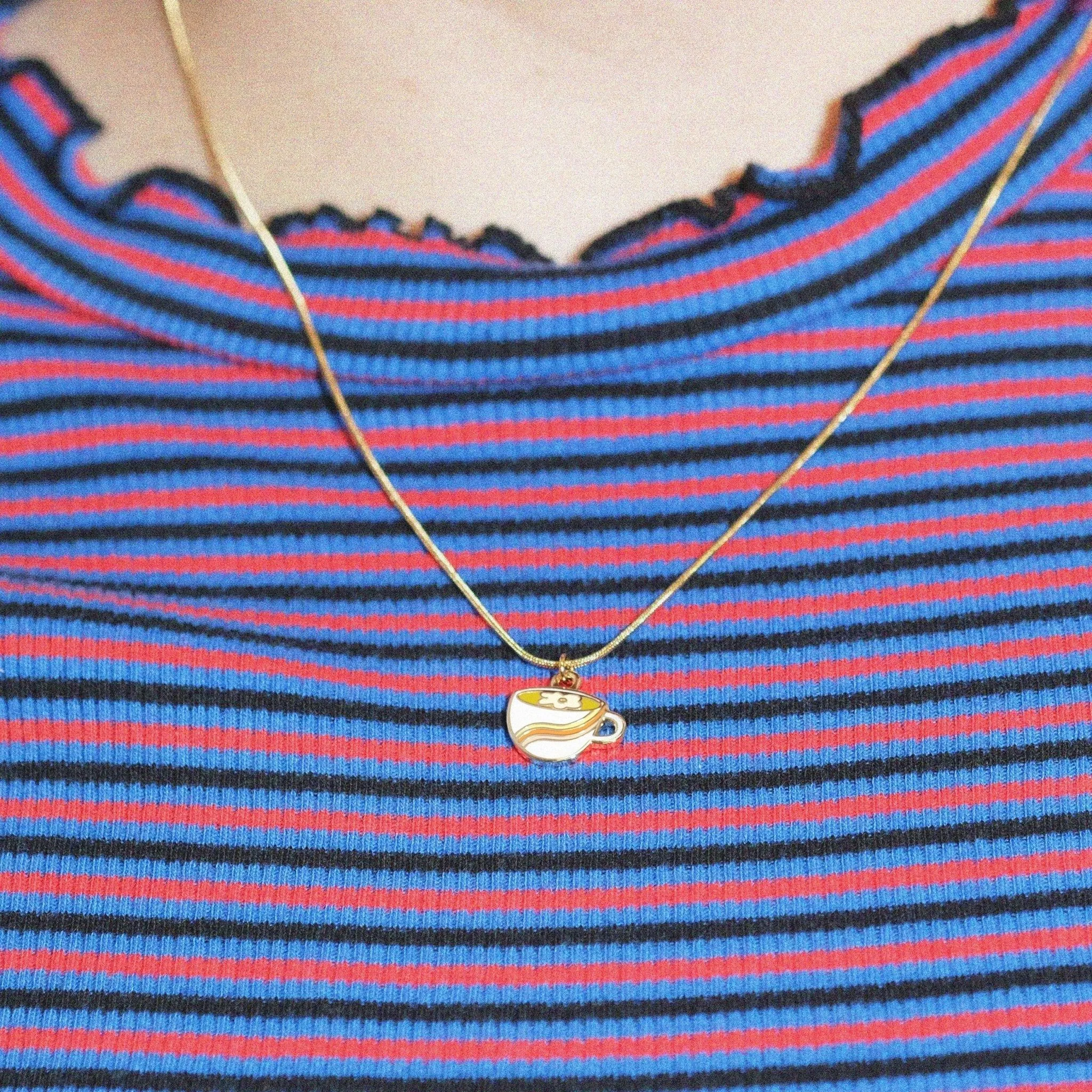 Rainbow Daisy Coffee Latte Charm Necklace