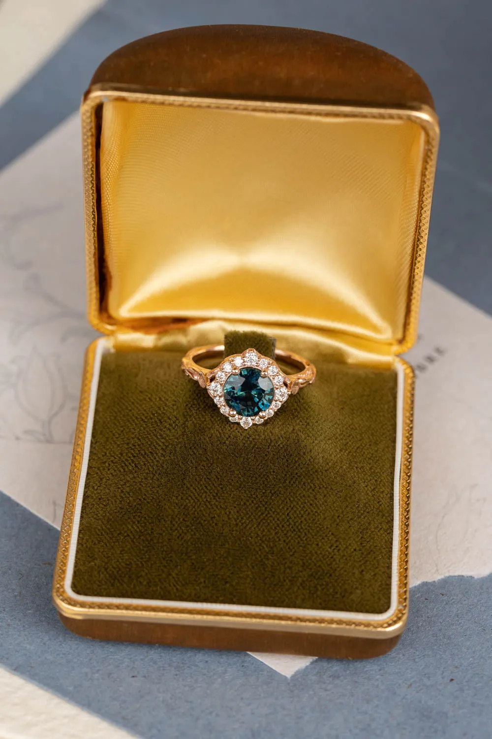 READY TO SHIP: Florentina ring in 14K rose gold, natural sapphire 8 mm, moissanites, AVAILABLE RING SIZES: 6-8US