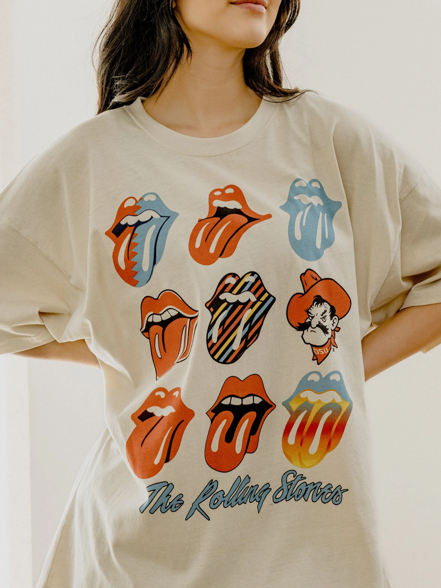 Rolling Stones OSU Cowboys Licks Over Time Off White One Size Tee