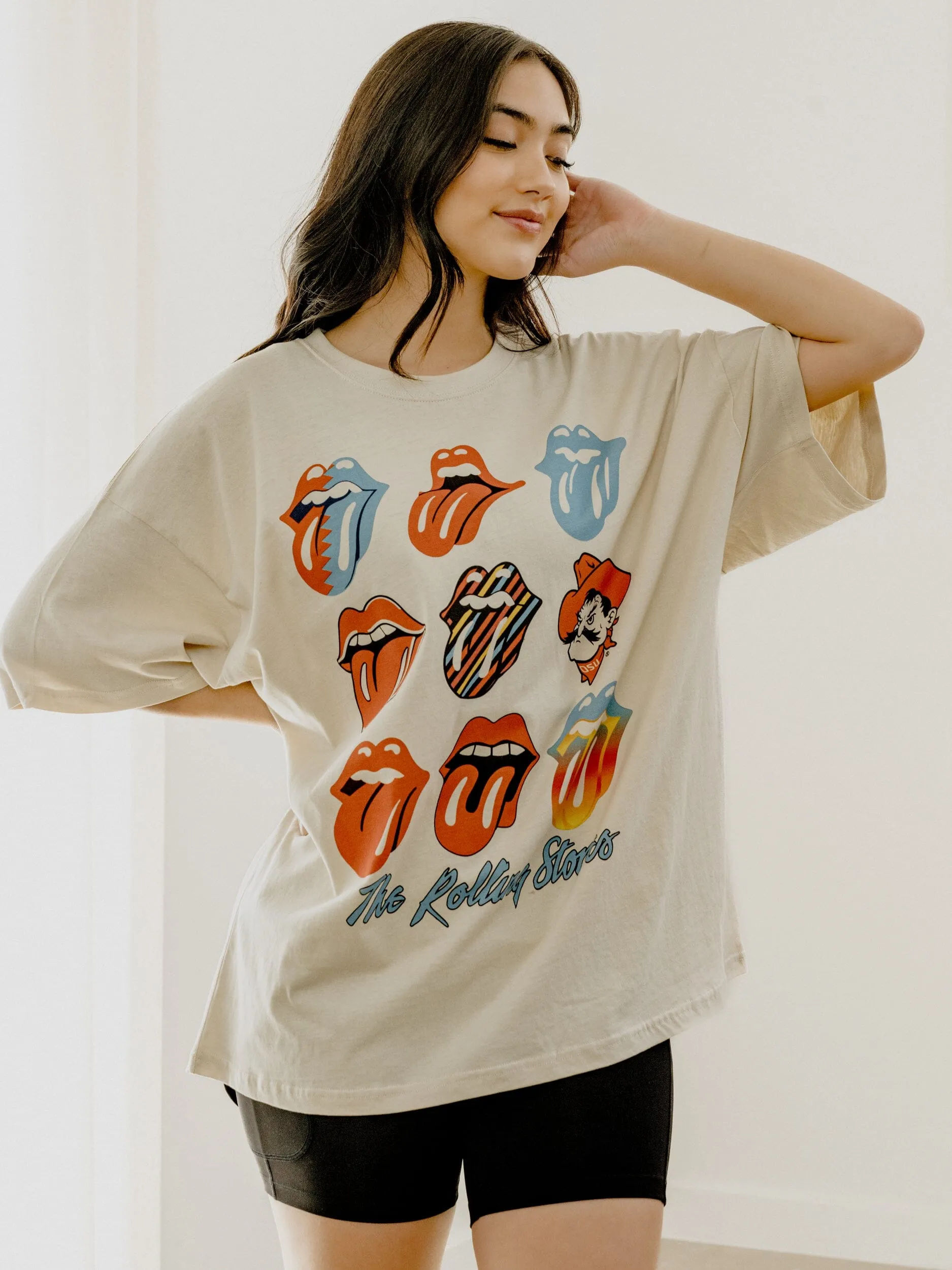 Rolling Stones OSU Cowboys Licks Over Time Off White One Size Tee