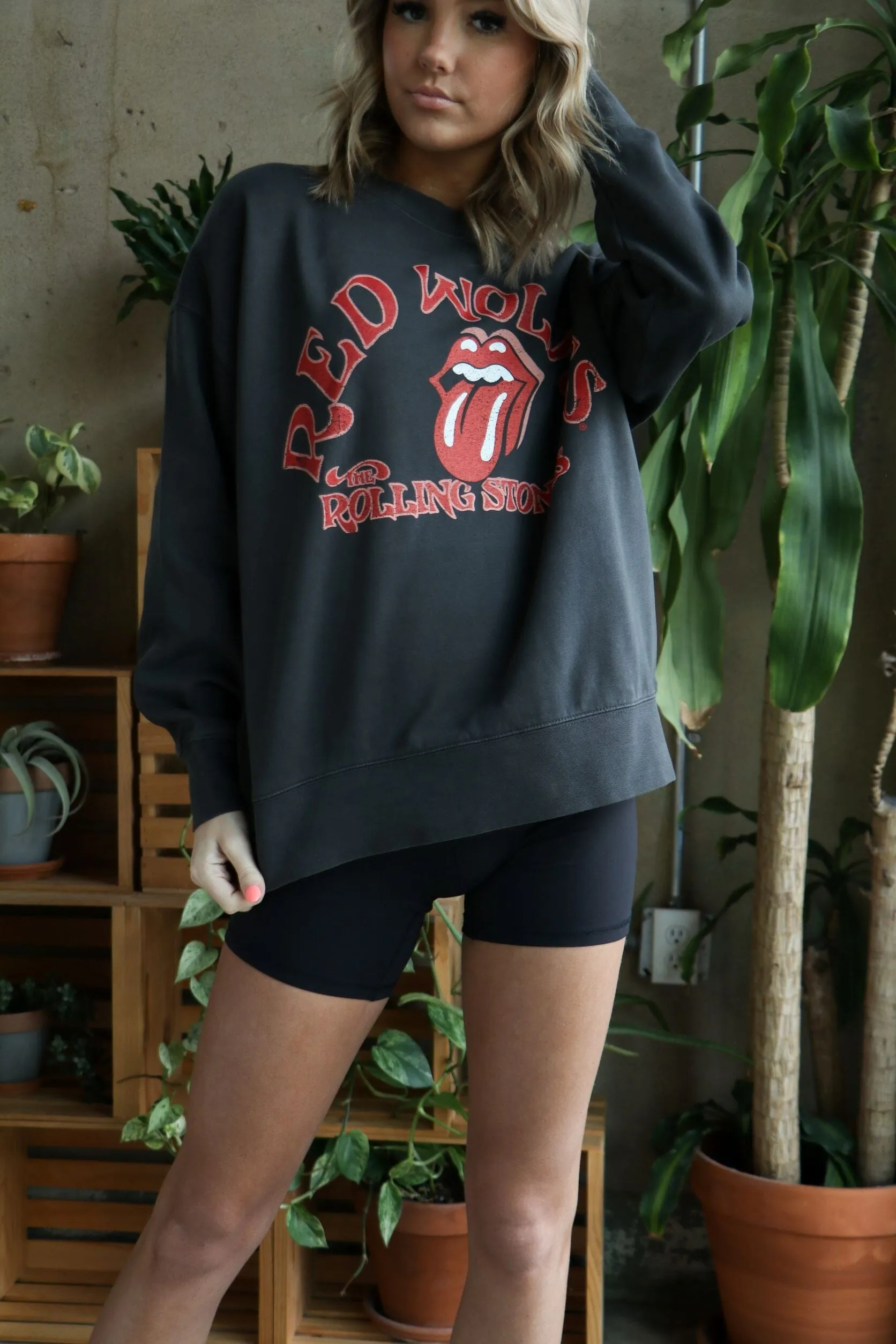 Rolling Stones Red Wolves Psych Smoke Oversized Crew Sweatshirt